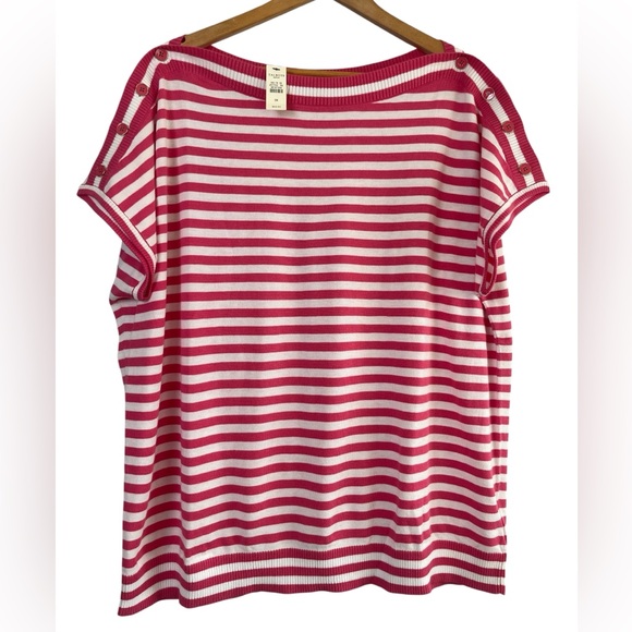 Talbots Sweaters - Talbots Pink and White Striped Boatneck Sweater Top